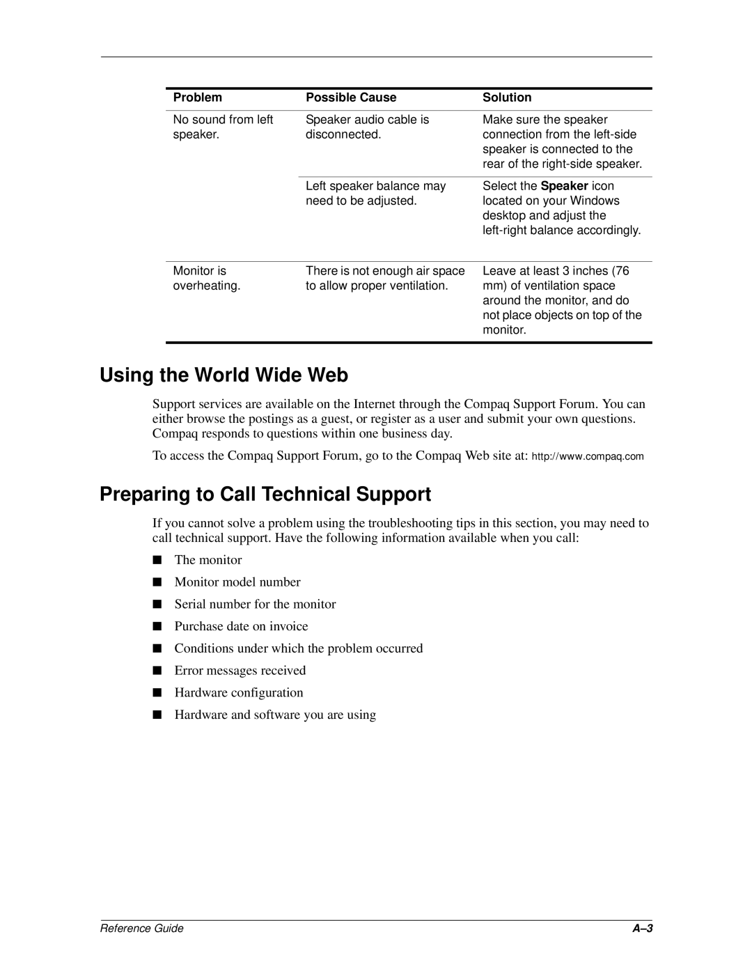 Compaq 5500 manual Using the World Wide Web, Preparing to Call Technical Support 