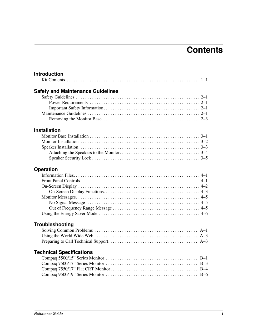 Compaq 5500 manual Contents 