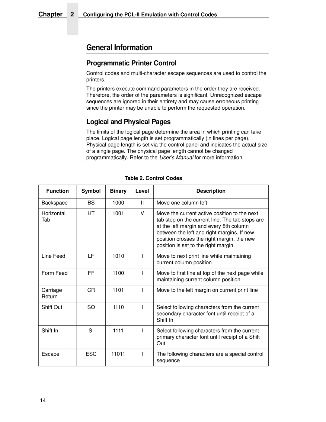 Compaq 5525B/31/32 manual General Information, Programmatic Printer Control, Logical and Physical Pages 