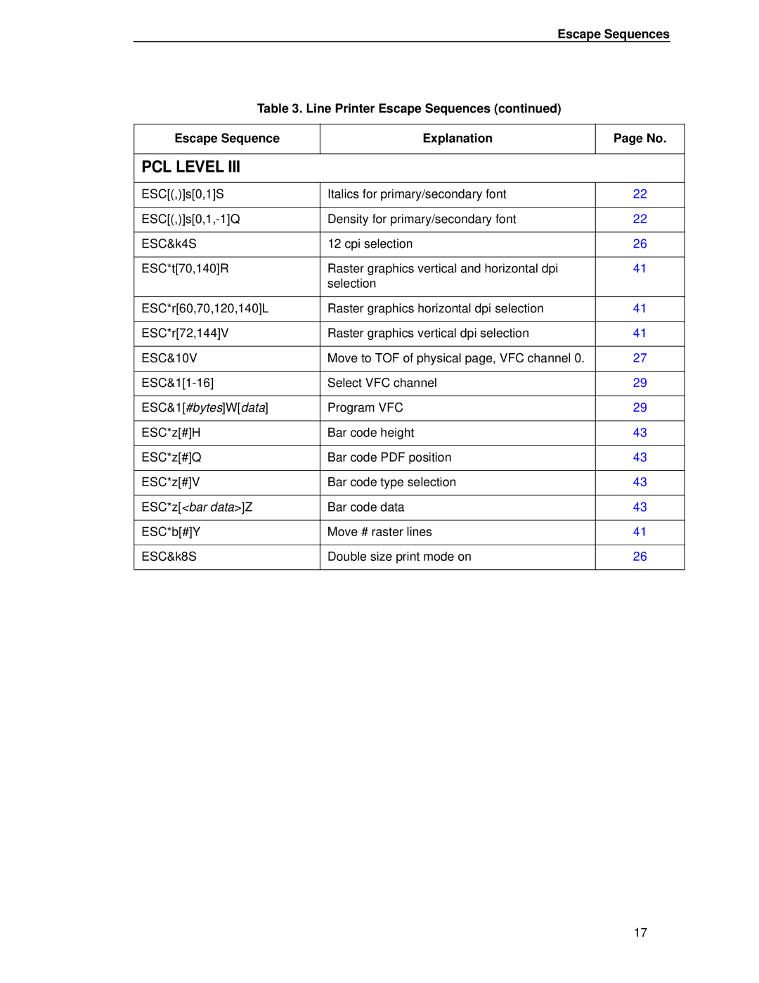 Compaq 5525B/31/32 manual Escape Sequences Line Printer Escape Sequences Explanation 