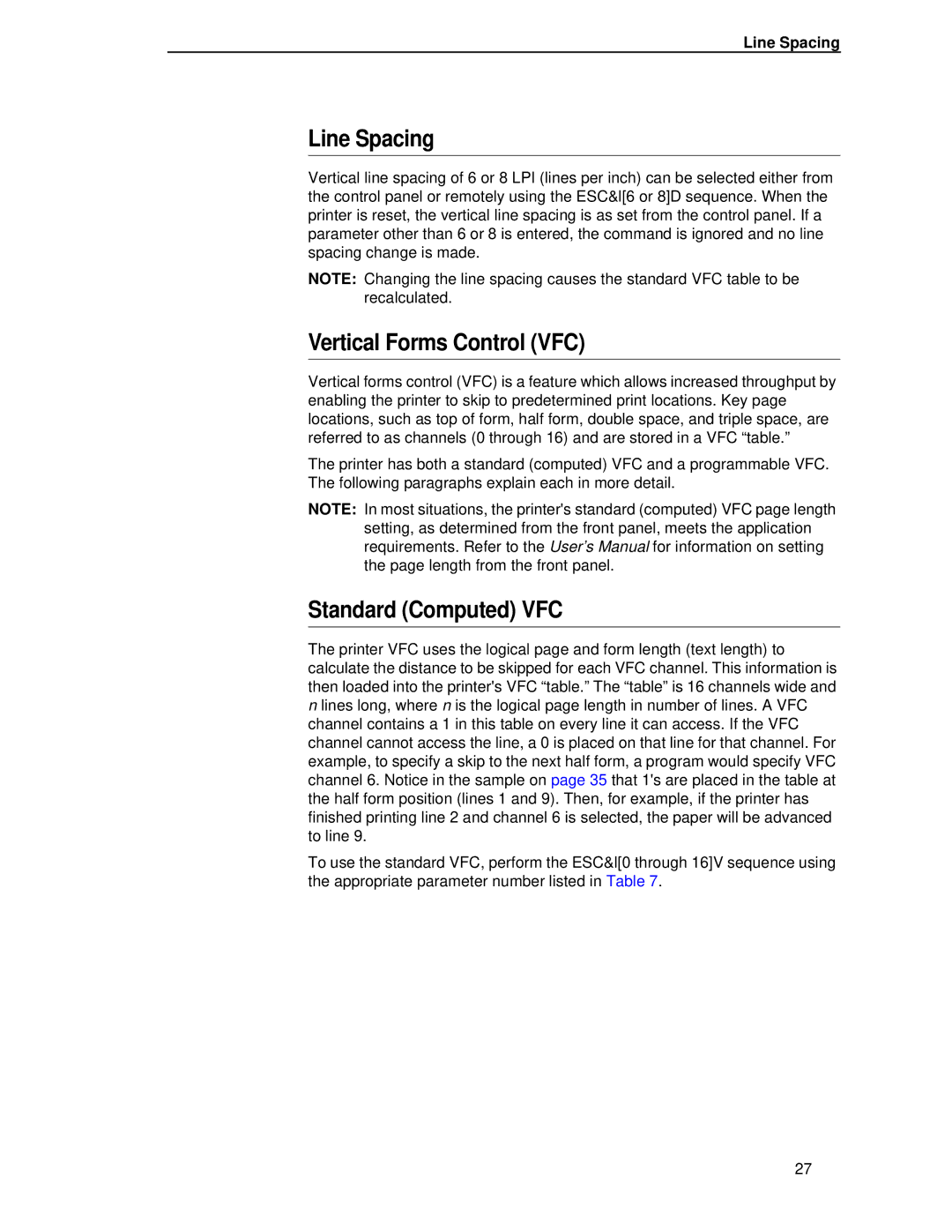 Compaq 5525B/31/32 manual Line Spacing, Vertical Forms Control VFC, Standard Computed VFC 