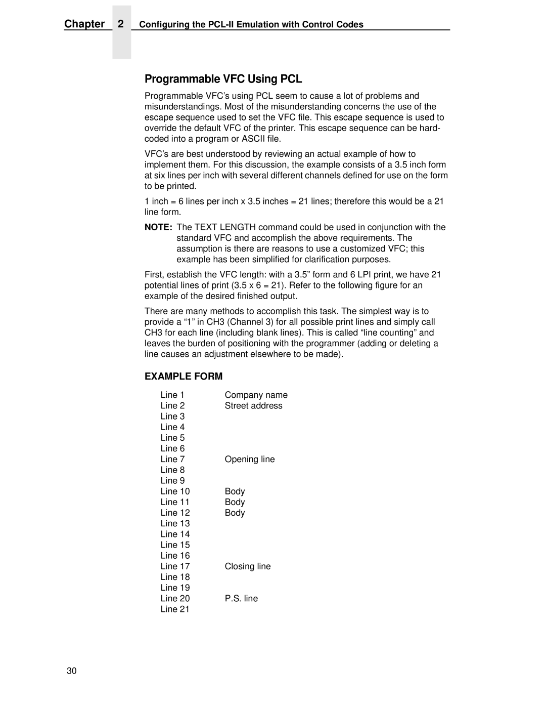 Compaq 5525B/31/32 manual Programmable VFC Using PCL, Example Form 