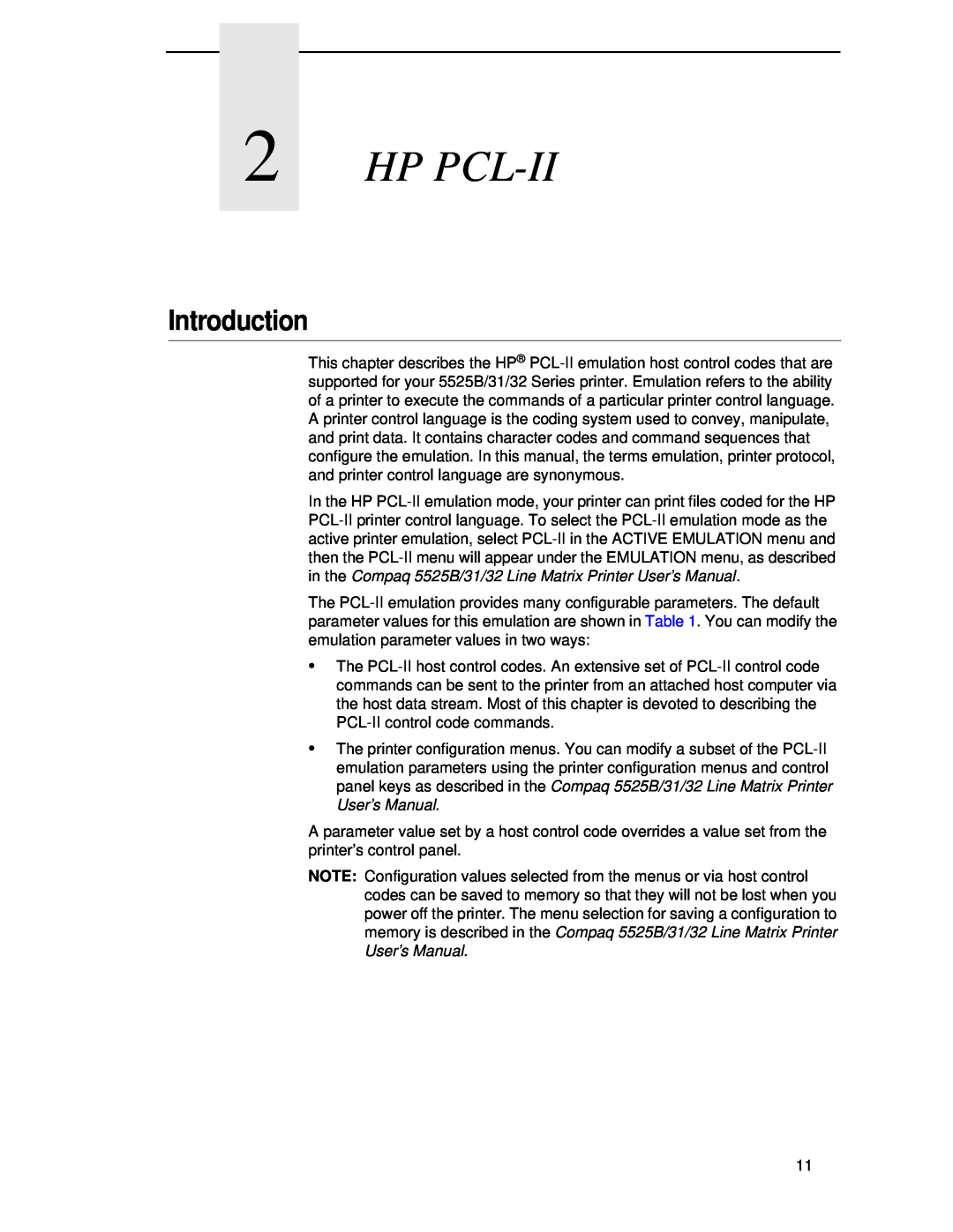 Compaq 5525B/31/32 manual Hp Pcl-Ii, Introduction 