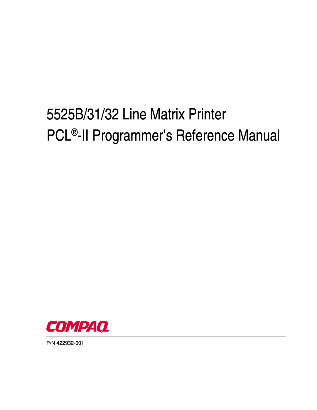 Compaq manual 5525B/31/32 Line Matrix Printer, PCL-II Programmer’s Reference Manual 