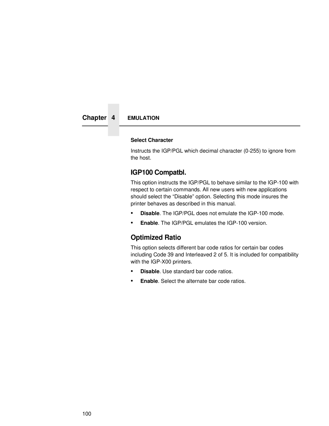 Compaq 5531, 5532, 5525B user manual IGP100 Compatbl, Optimized Ratio, Select Character 