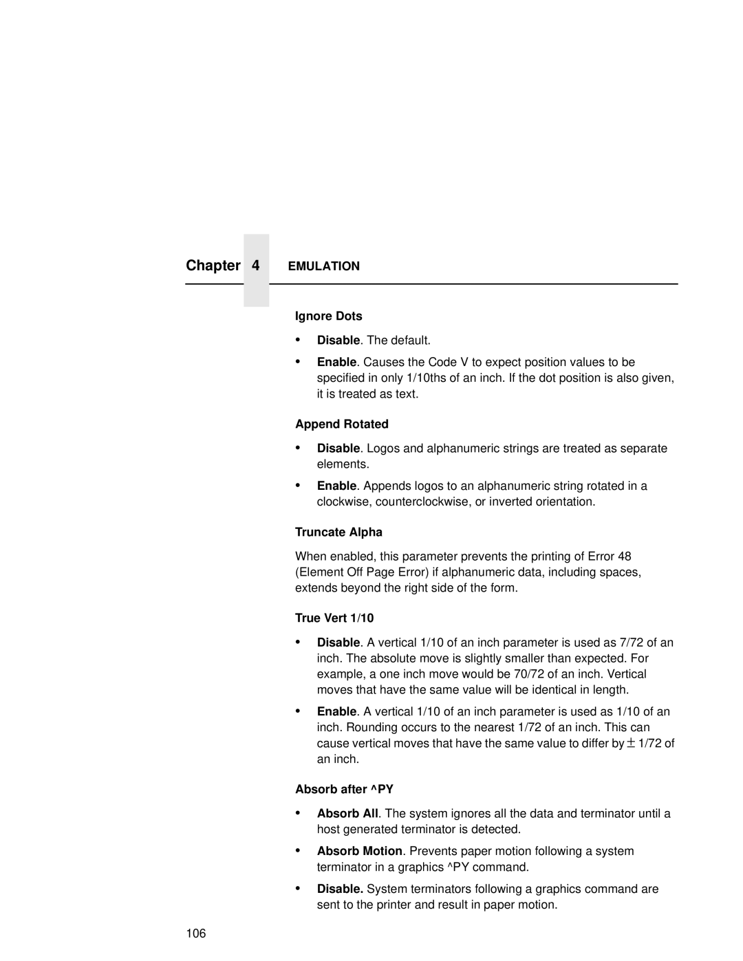 Compaq 5531, 5532, 5525B user manual Ignore Dots, Append Rotated, Truncate Alpha, True Vert 1/10, Absorb after PY 