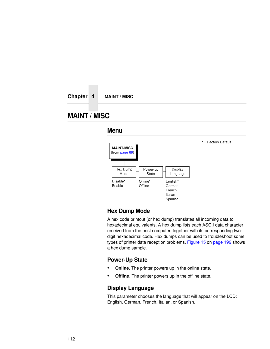 Compaq 5531, 5532, 5525B user manual Hex Dump Mode, Power-Up State, Display Language 