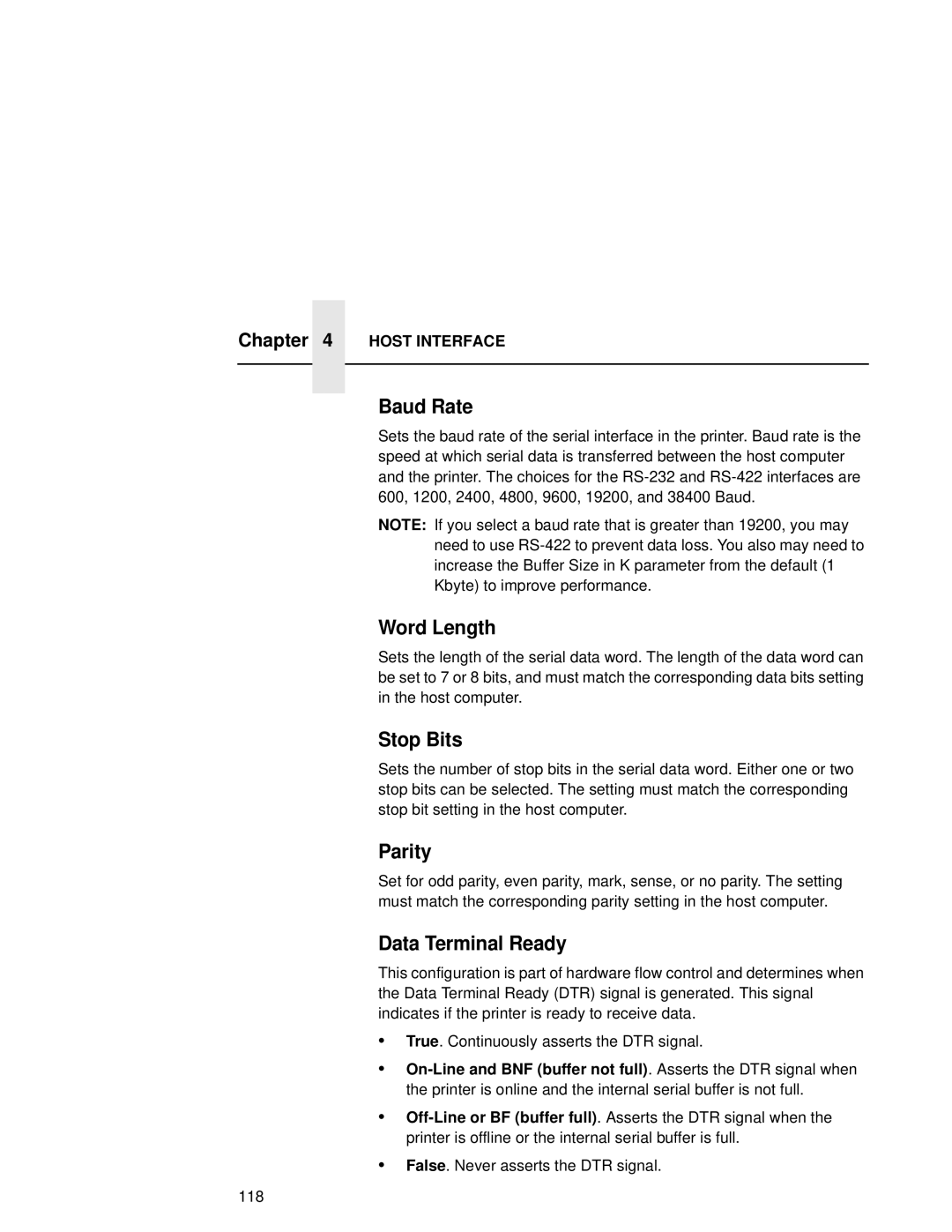 Compaq 5531, 5532, 5525B user manual Baud Rate, Word Length, Stop Bits, Parity, Data Terminal Ready 