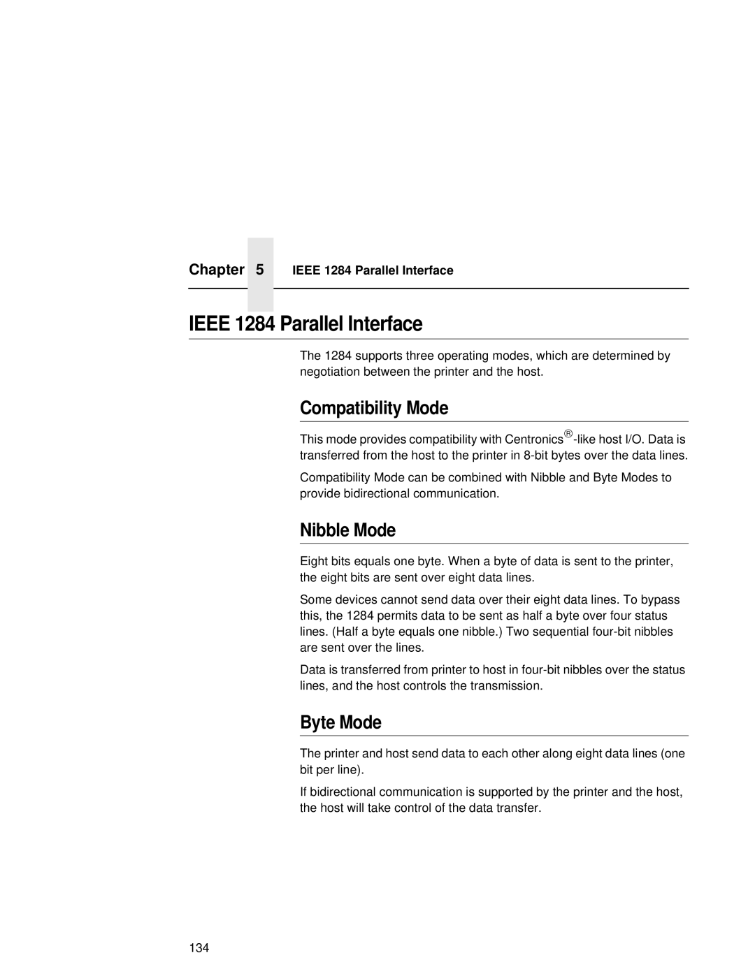 Compaq 5525B, 5532, 5531 user manual Ieee 1284 Parallel Interface, Compatibility Mode, Nibble Mode, Byte Mode 