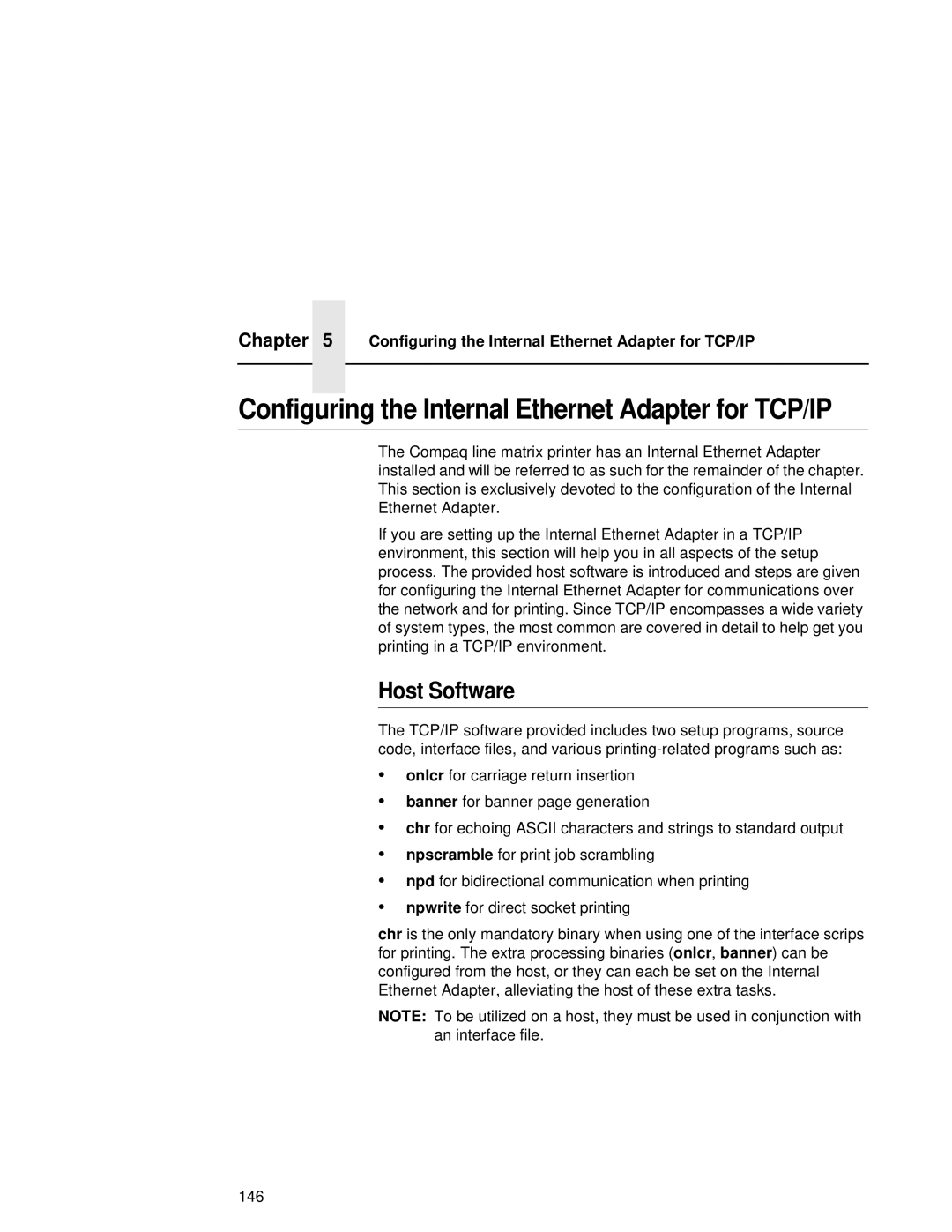 Compaq 5525B, 5532, 5531 user manual Host Software, Configuring the Internal Ethernet Adapter for TCP/IP 