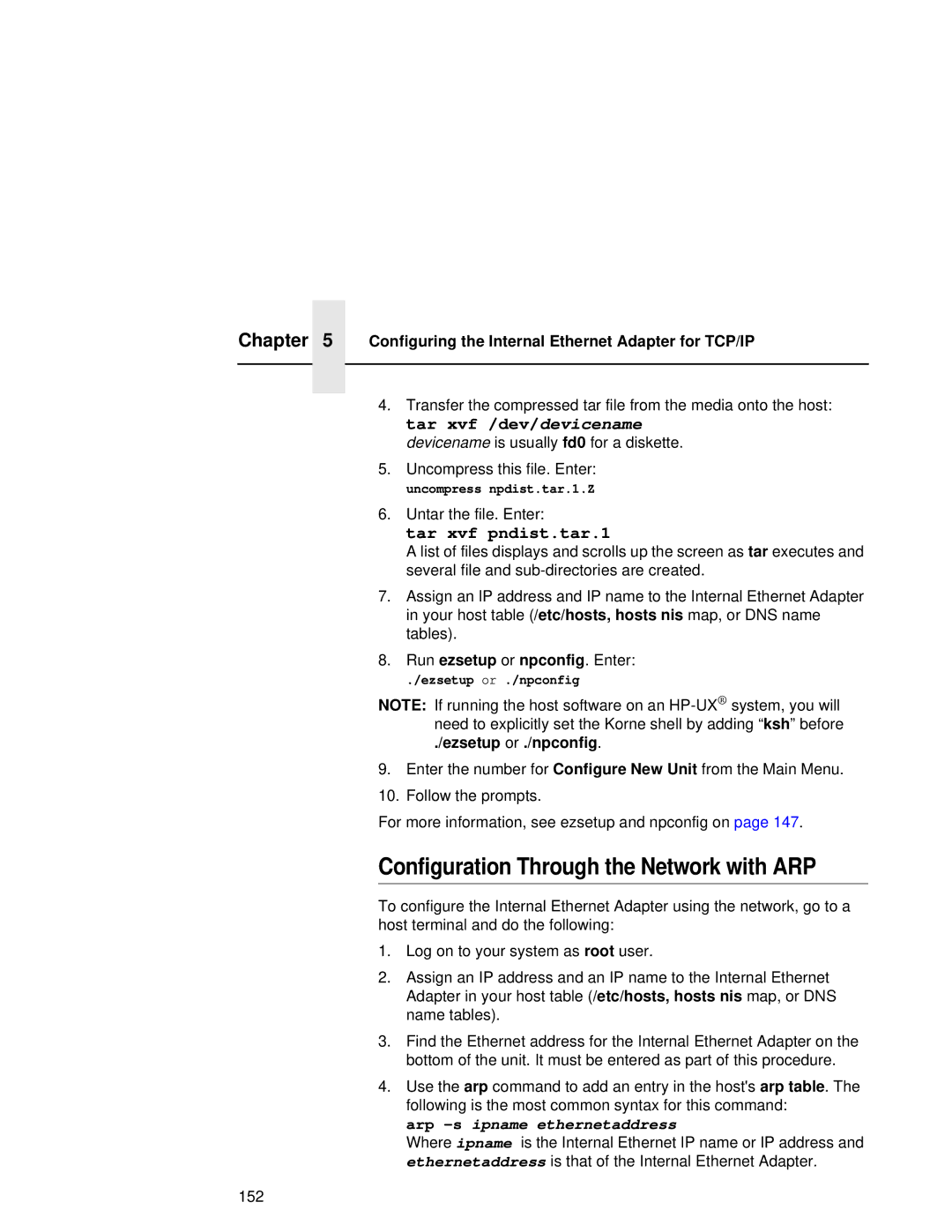 Compaq 5525B, 5532, 5531 Configuration Through the Network with ARP, Run ezsetup or npconfig. Enter, Ezsetup or ./npconfig 