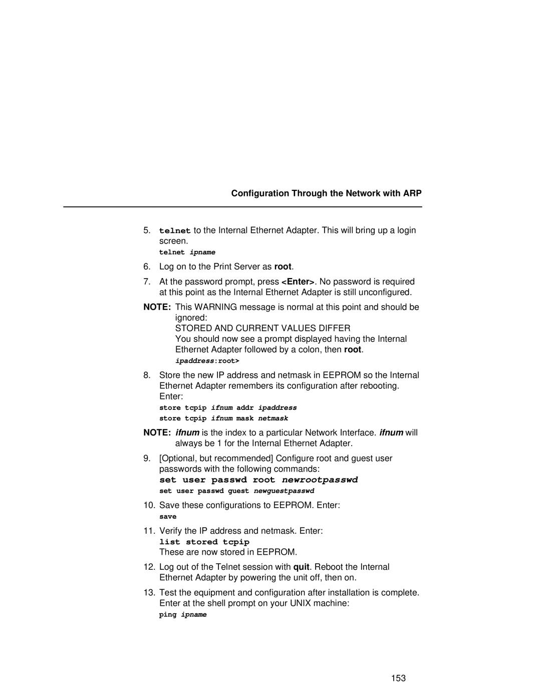 Compaq 5532, 5531, 5525B user manual Configuration Through the Network with ARP, Stored and Current Values Differ 