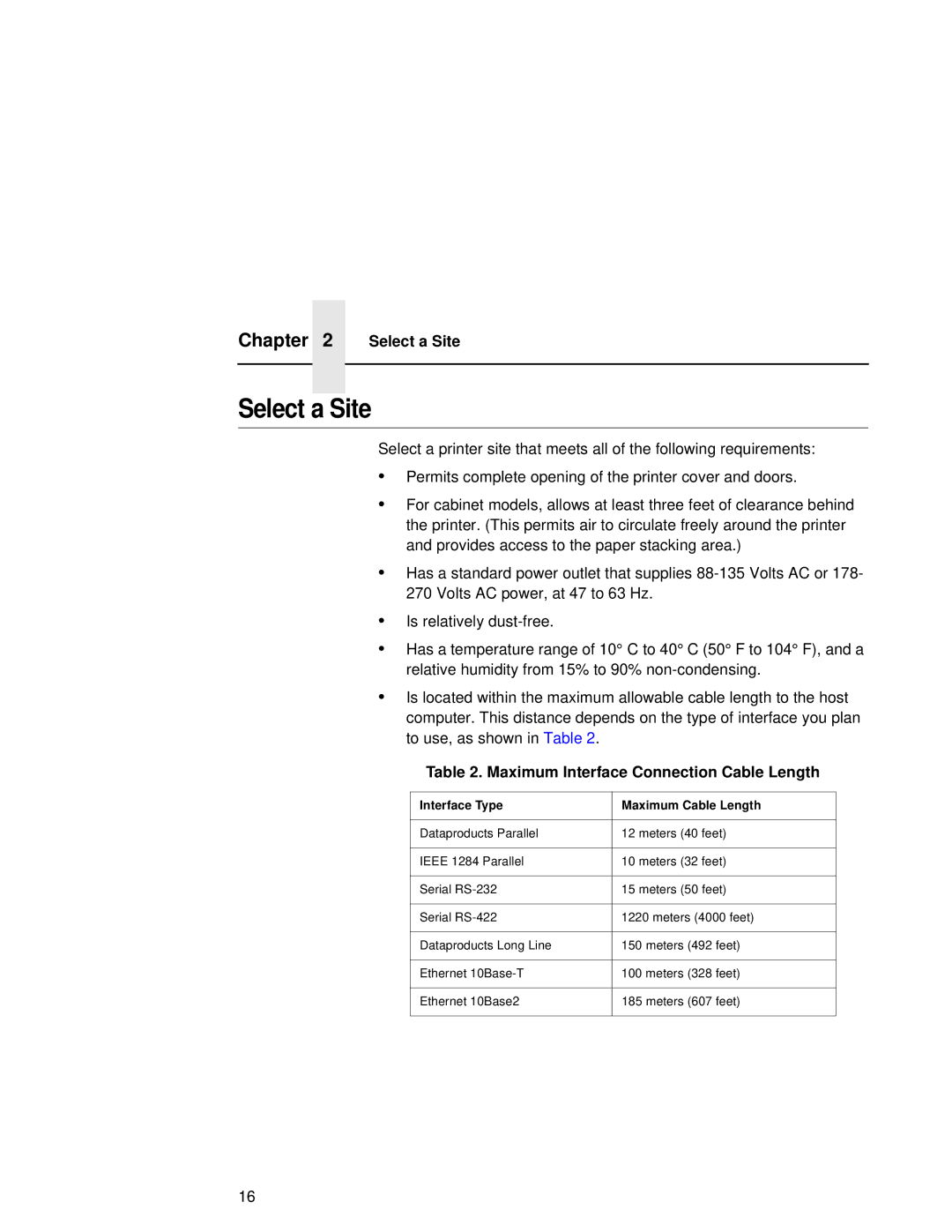 Compaq 5531, 5532, 5525B user manual Select a Site, Maximum Interface Connection Cable Length 