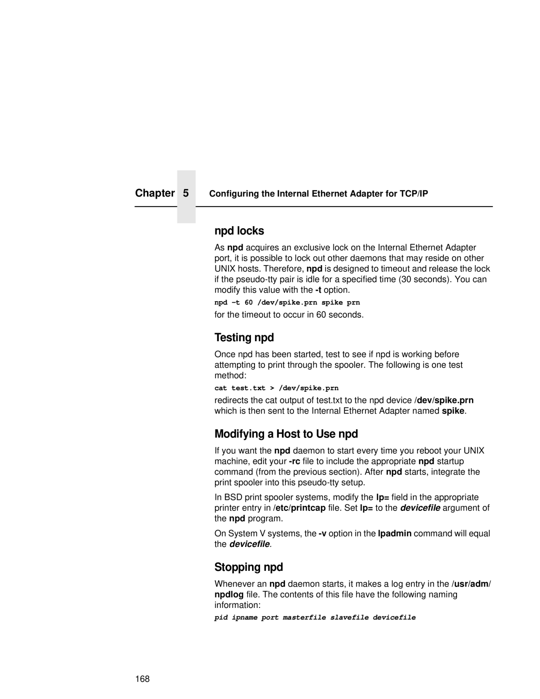 Compaq 5532, 5531, 5525B user manual Npd locks, Testing npd, Modifying a Host to Use npd, Stopping npd 