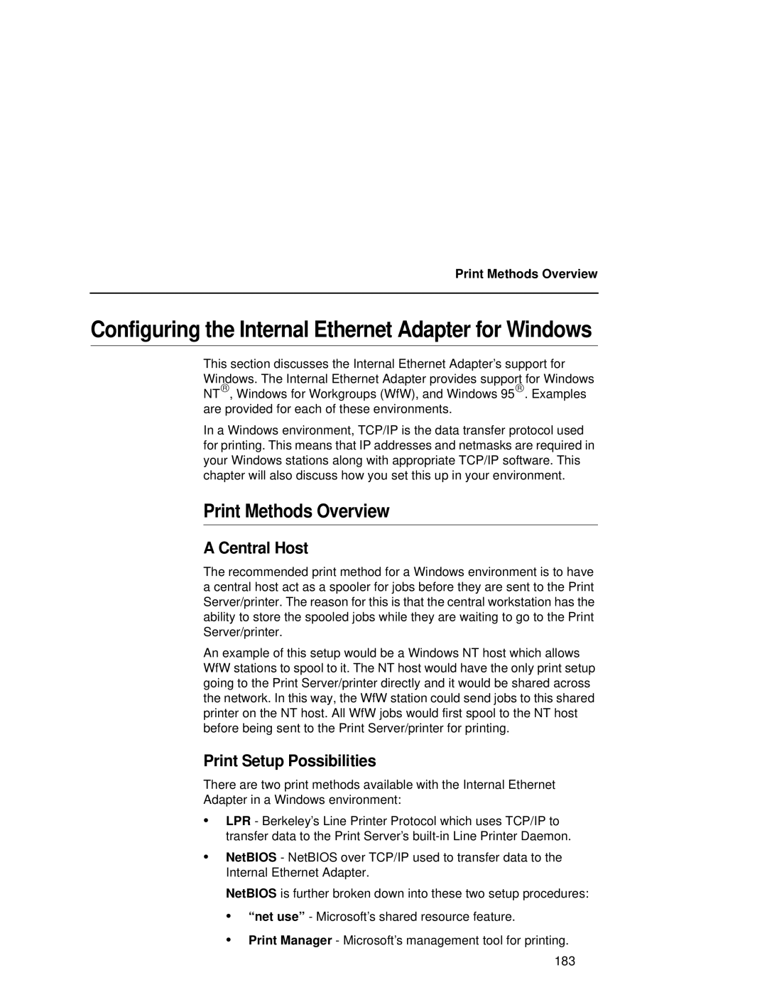 Compaq 5532, 5531, 5525B user manual Print Methods Overview, Central Host, Print Setup Possibilities 