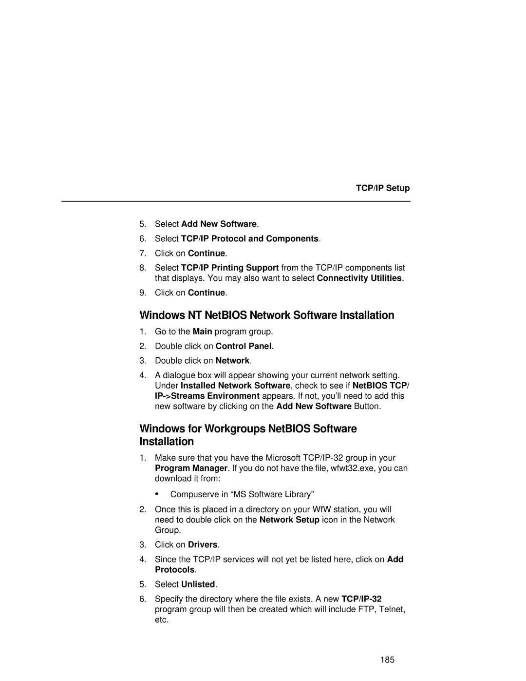 Compaq 5525B, 5532 Windows NT NetBIOS Network Software Installation, Windows for Workgroups NetBIOS Software Installation 