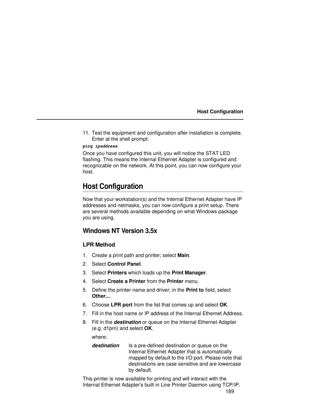 Compaq 5532 Windows NT Version, Host Configuration, Select Control Panel, Select Create a Printer from the Printer menu 