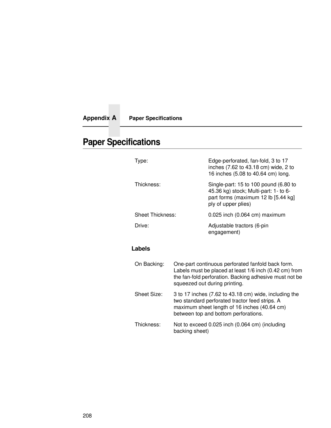 Compaq 5531, 5532, 5525B user manual Appendix a Paper Specifications 