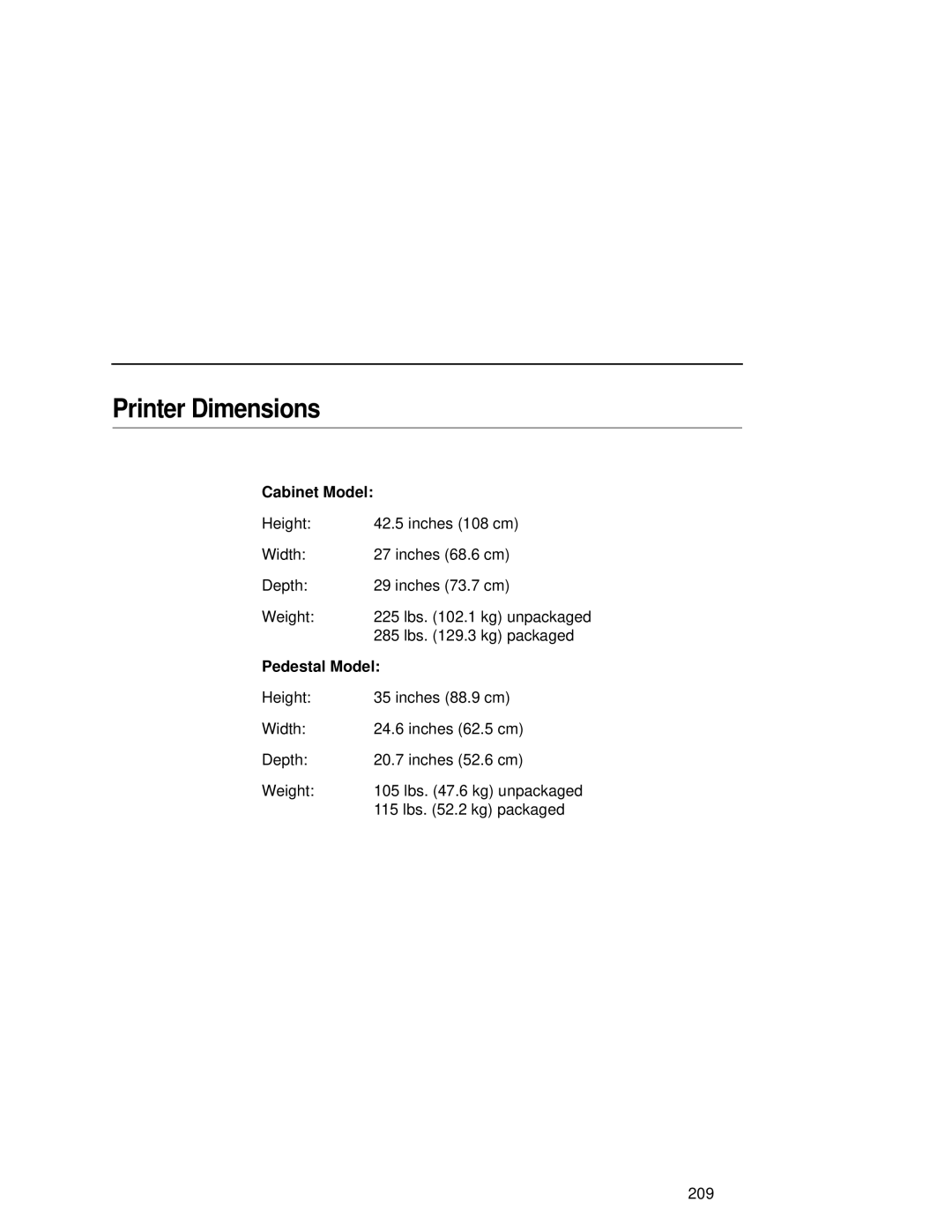 Compaq 5525B, 5532, 5531 user manual Printer Dimensions 