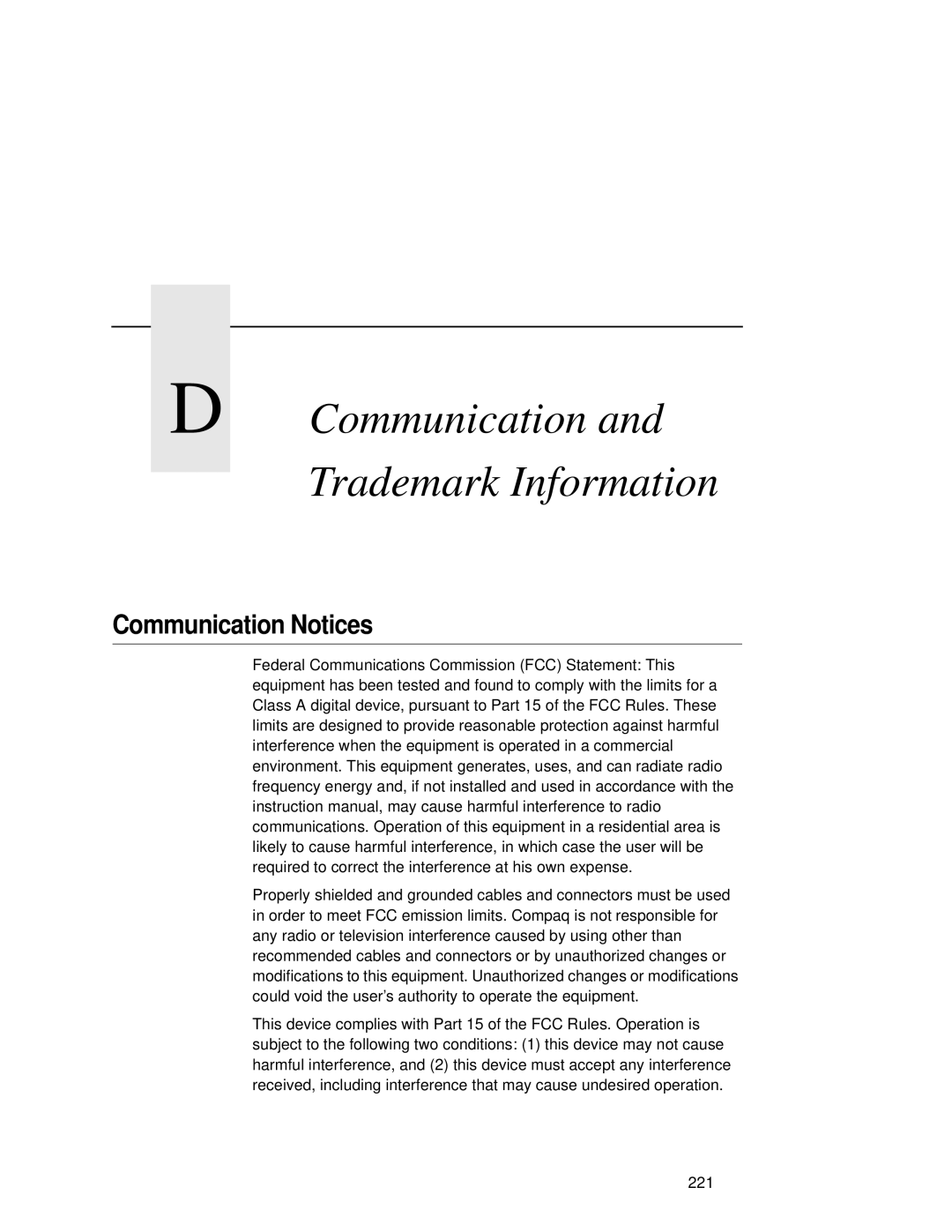 Compaq 5525B, 5532, 5531 user manual Communication Trademark Information, Communication Notices 