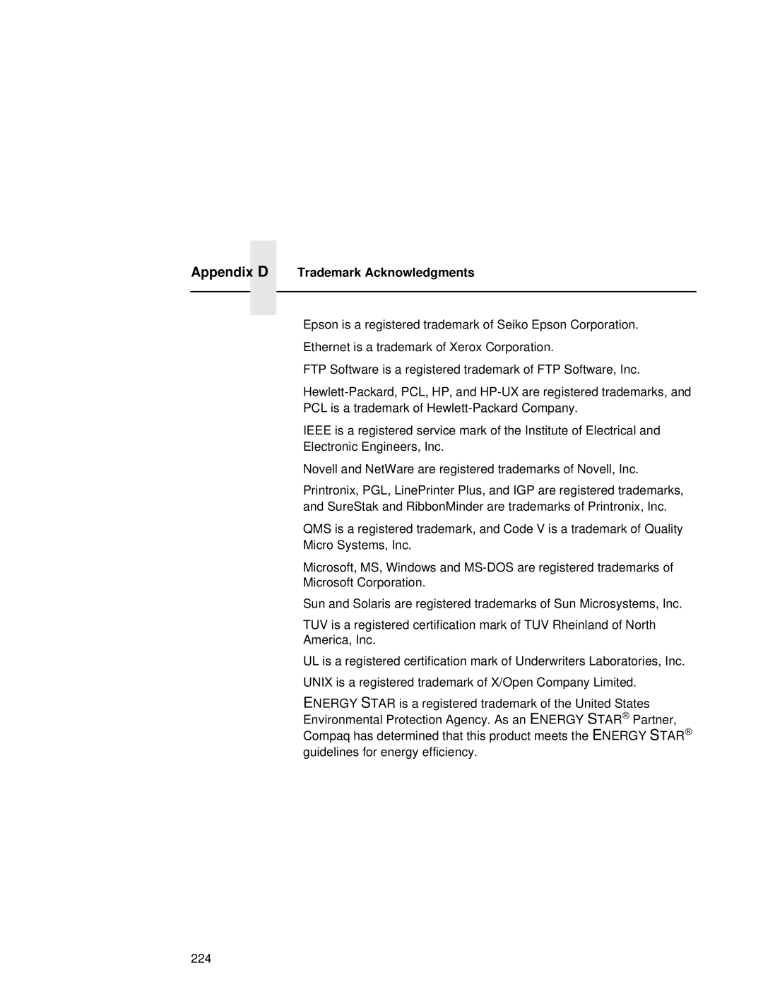 Compaq 5525B, 5532, 5531 user manual Appendix D Trademark Acknowledgments 