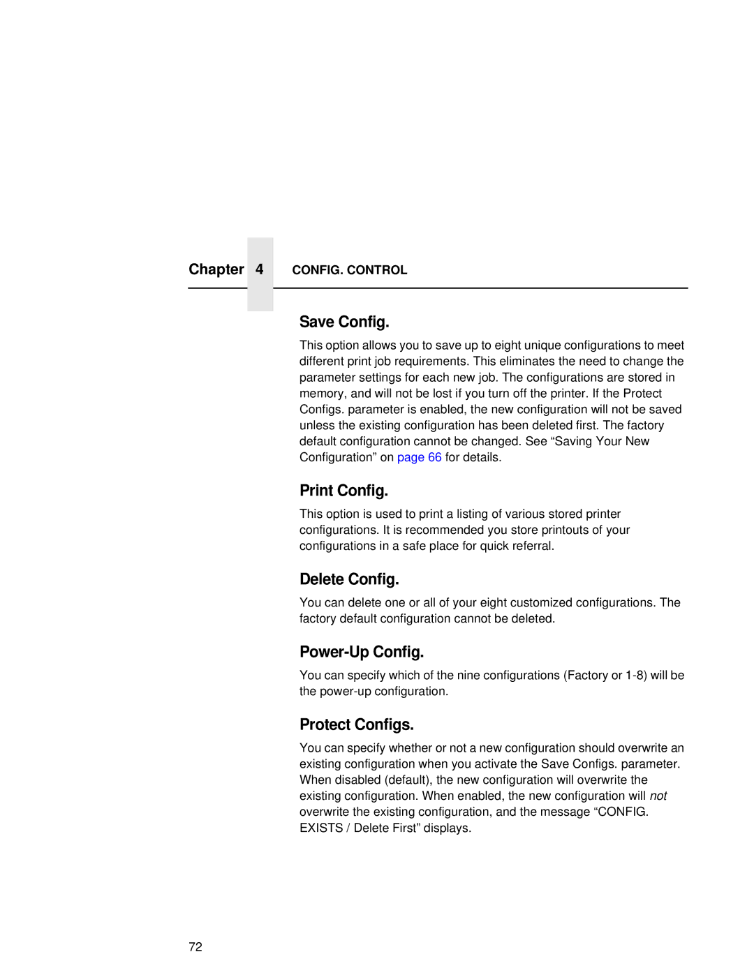 Compaq 5532, 5531, 5525B user manual Save Config, Print Config, Delete Config, Power-Up Config, Protect Configs 