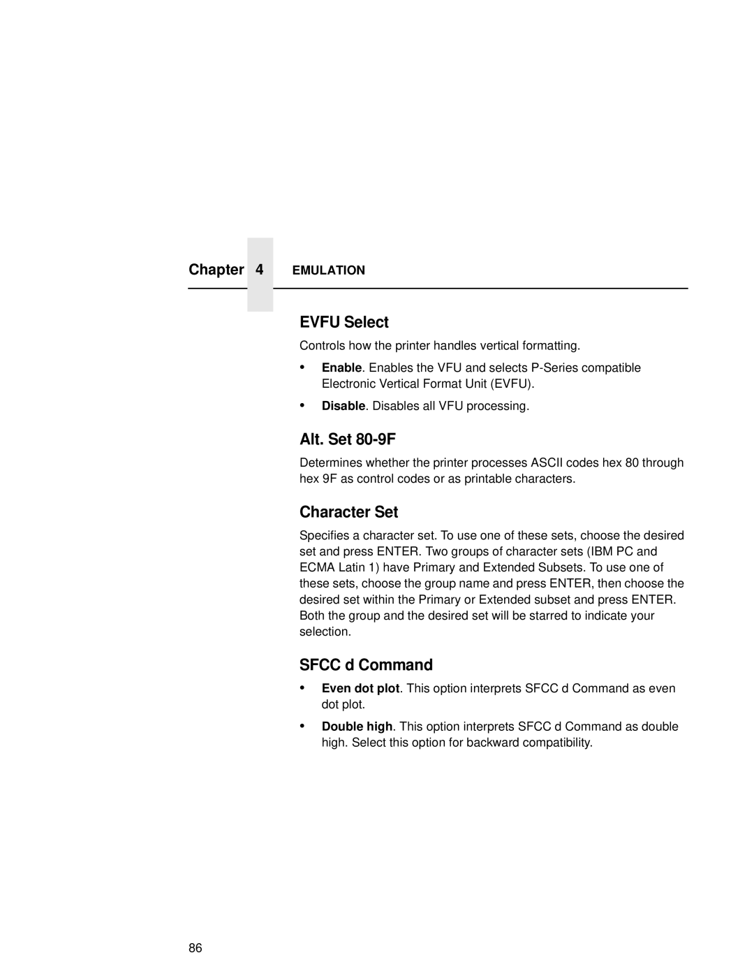 Compaq 5525B, 5532, 5531 user manual Evfu Select, Alt. Set 80-9F, Character Set, Sfcc d Command 