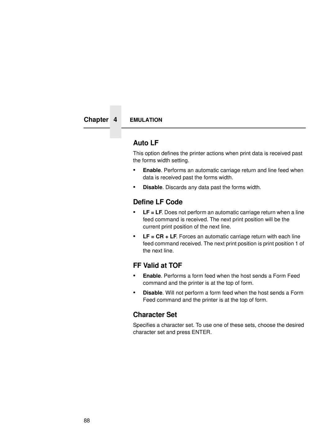 Compaq 5531, 5532, 5525B user manual Auto LF, FF Valid at TOF 