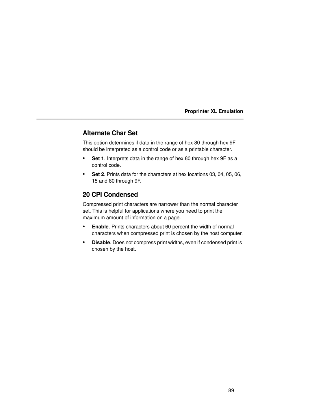 Compaq 5525B, 5532, 5531 user manual Alternate Char Set, CPI Condensed 