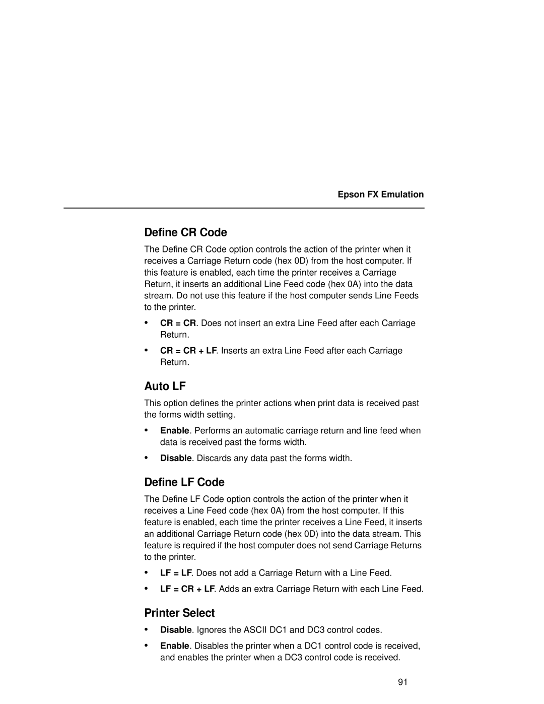 Compaq 5531, 5532, 5525B user manual Printer Select, Epson FX Emulation 