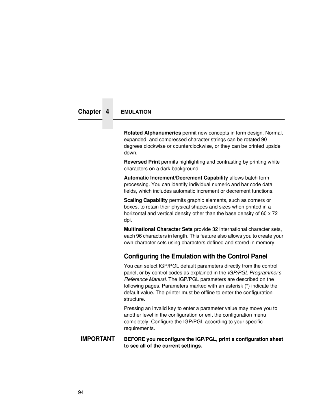 Compaq 5531, 5532, 5525B user manual Configuring the Emulation with the Control Panel 