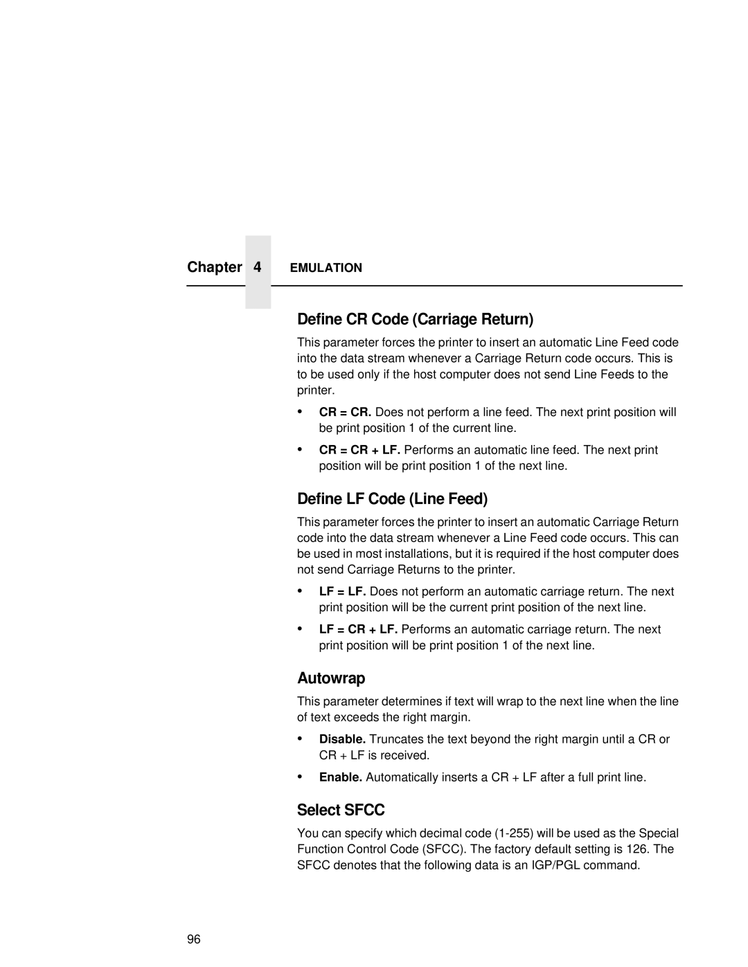 Compaq 5532, 5531, 5525B user manual Define CR Code Carriage Return, Define LF Code Line Feed, Autowrap 