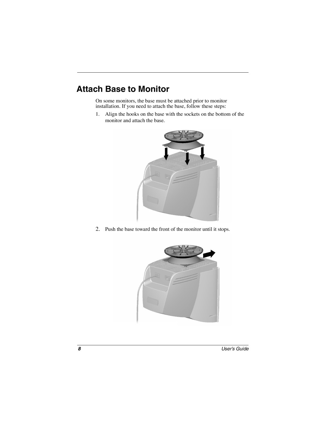 Compaq 5700 manual Attach Base to Monitor 