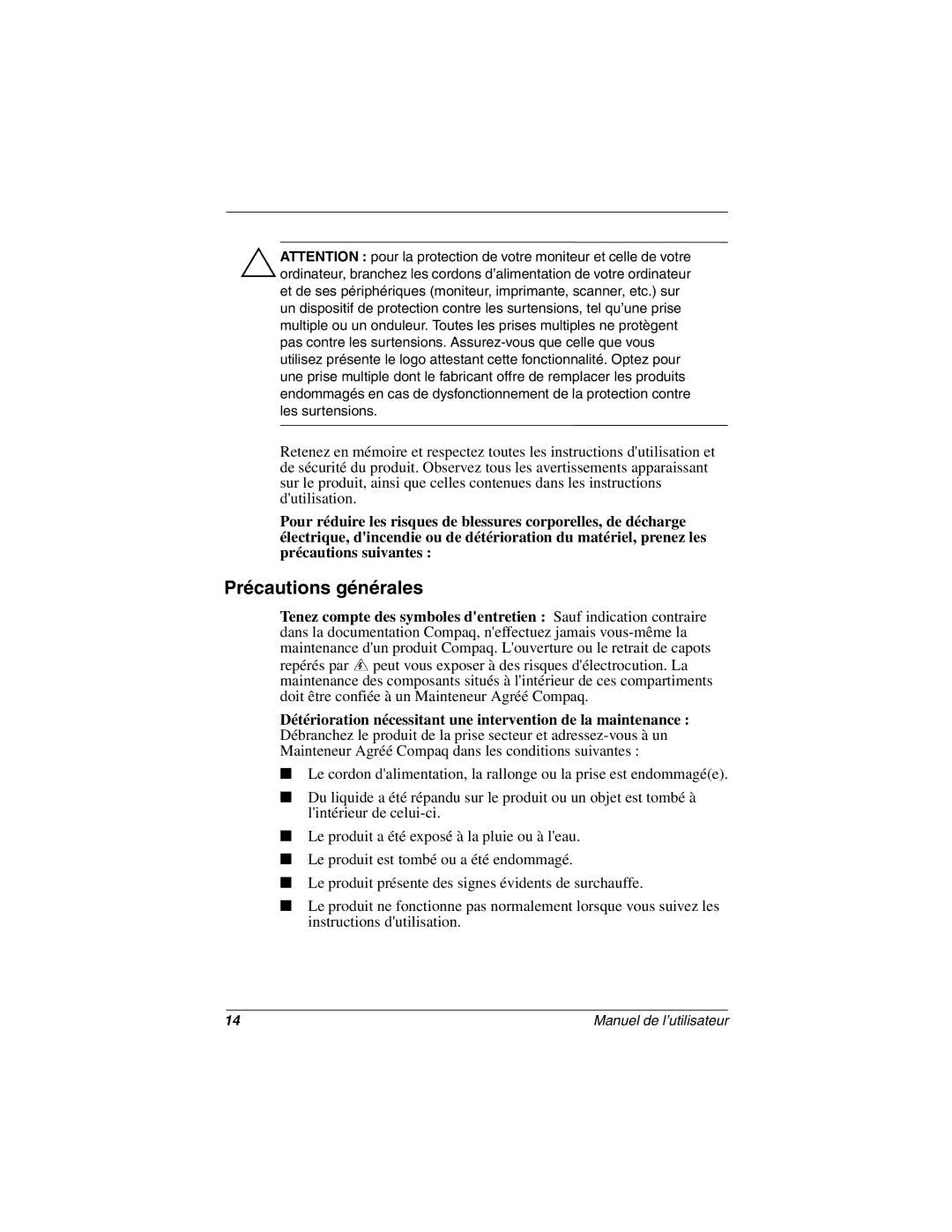 Compaq 5700 manual Précautions générales 