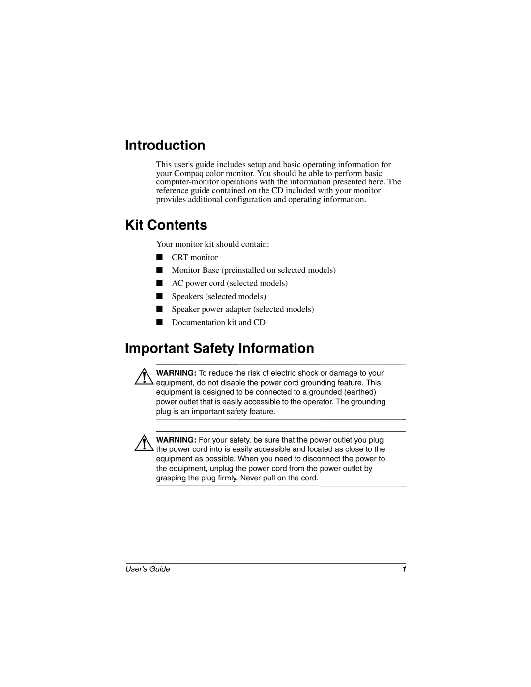 Compaq 5700 manual Introduction, Kit Contents, Important Safety Information 