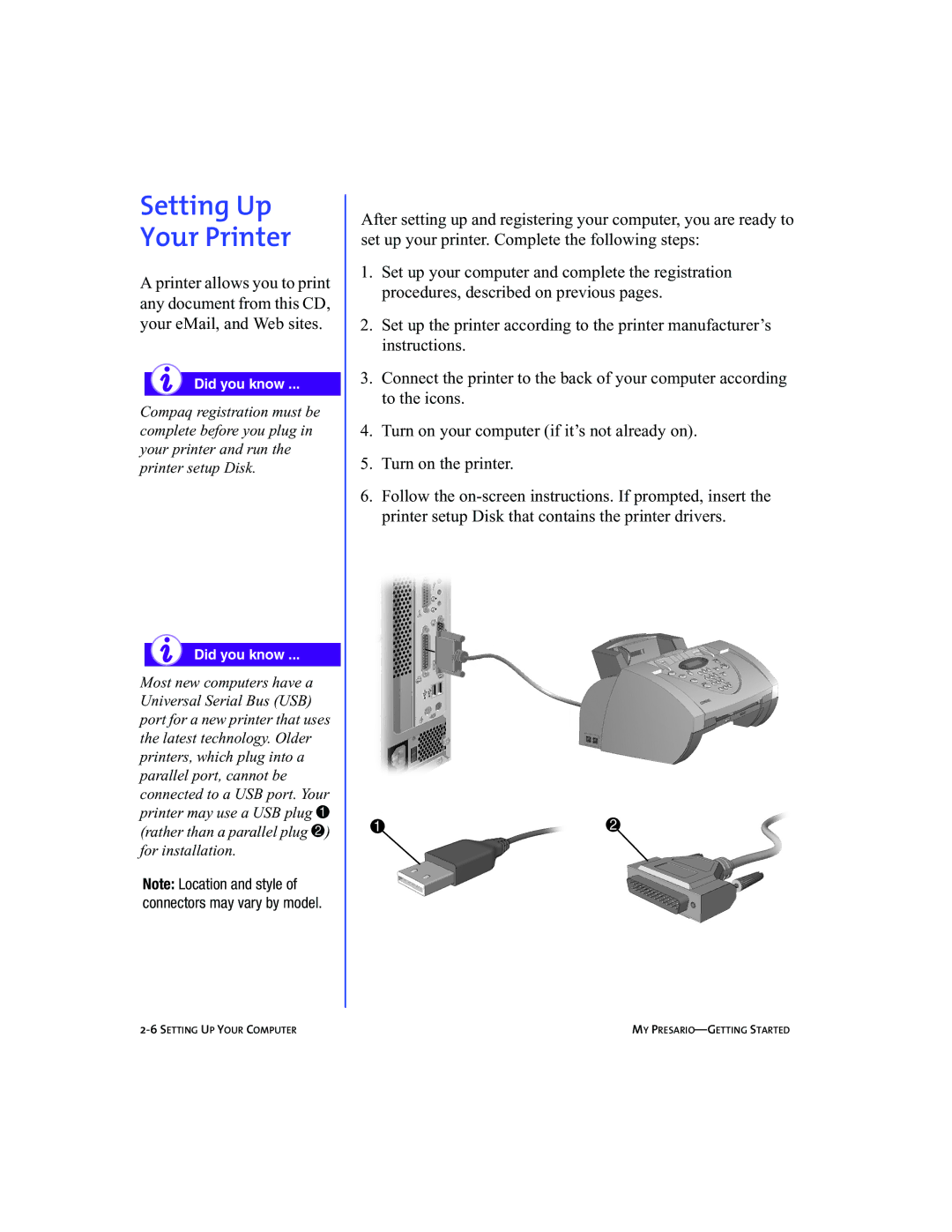 Compaq 5BW474 manual Setting Up Your Printer 