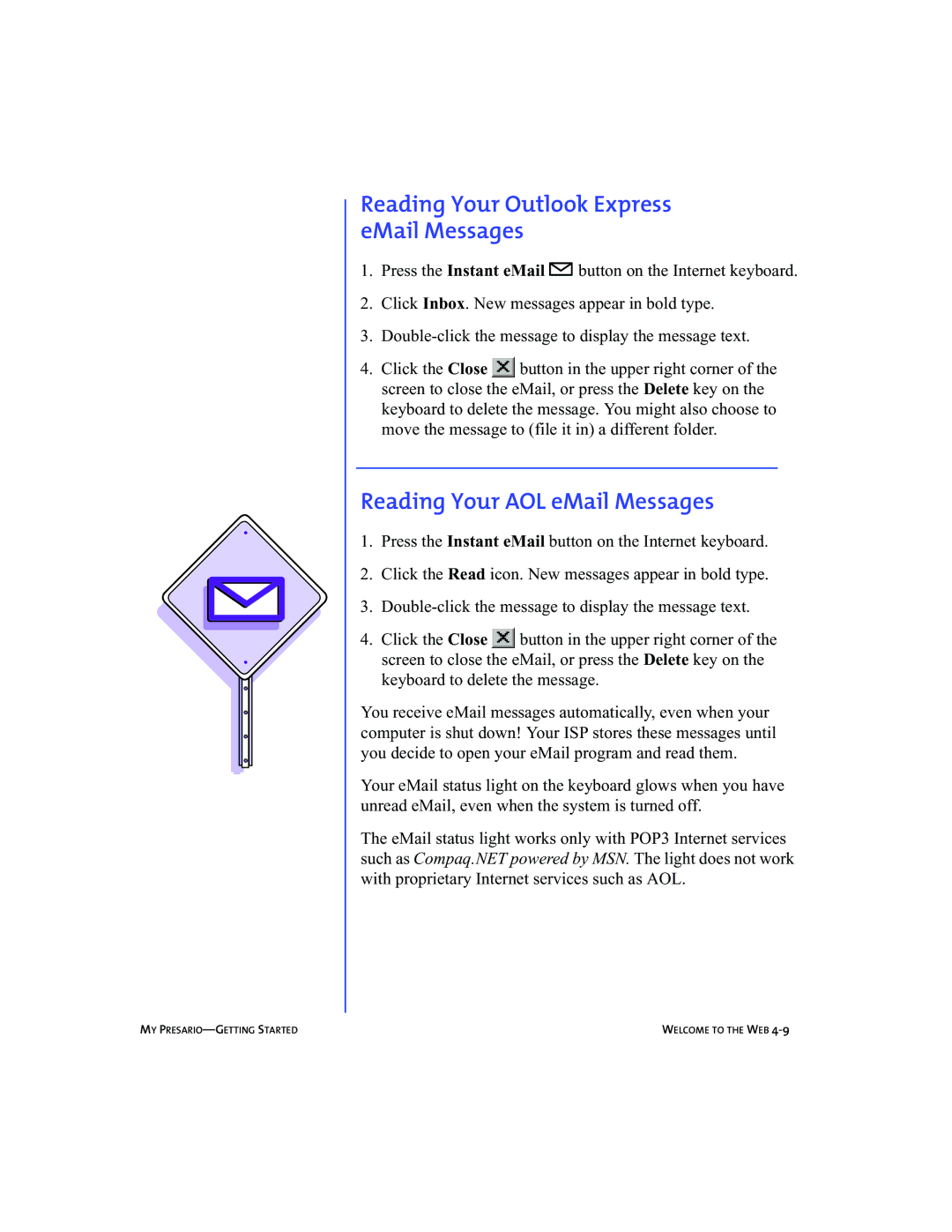 Compaq 5BW474 manual Reading Your Outlook Express eMail Messages, Reading Your AOL eMail Messages 