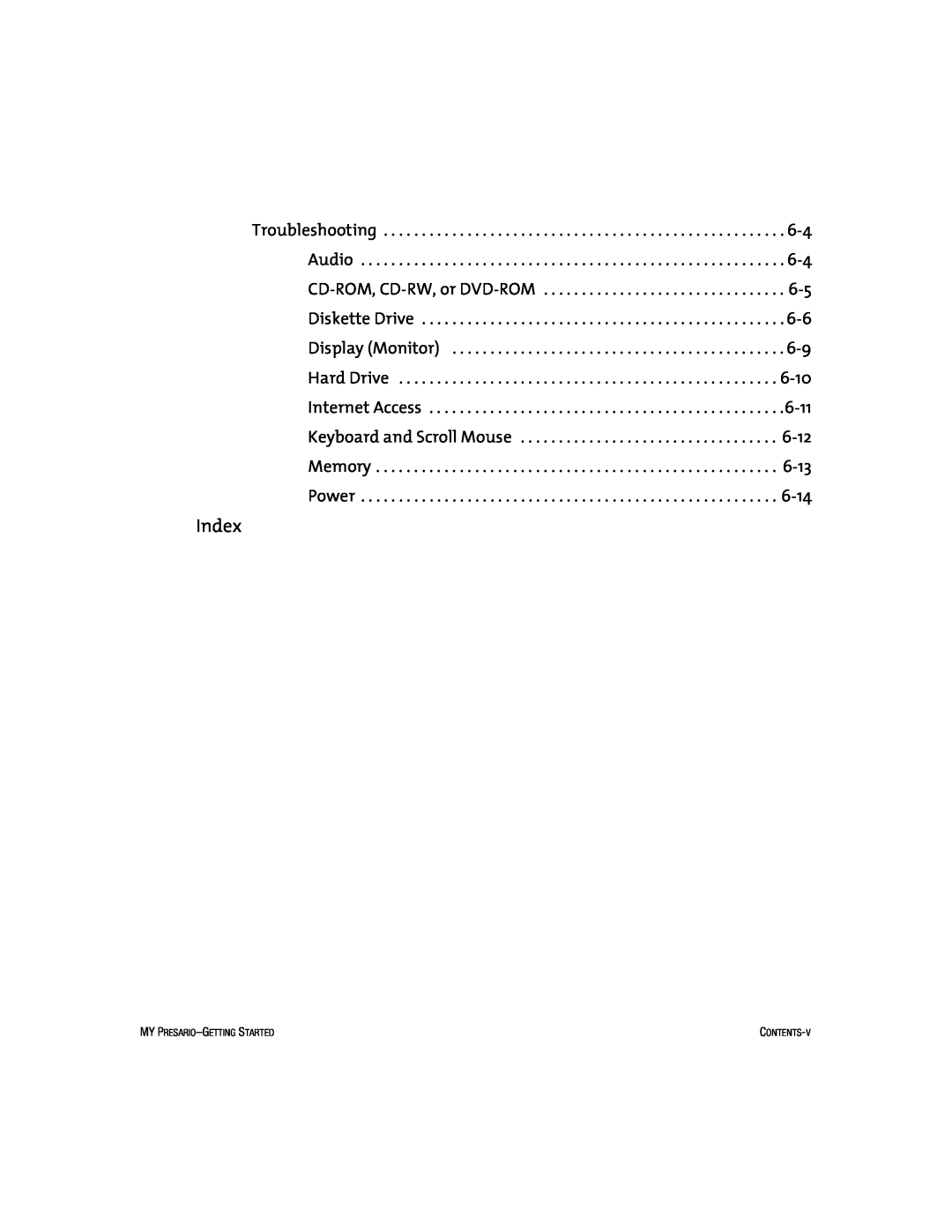 Compaq 5BW474 manual Index, Contents-V 