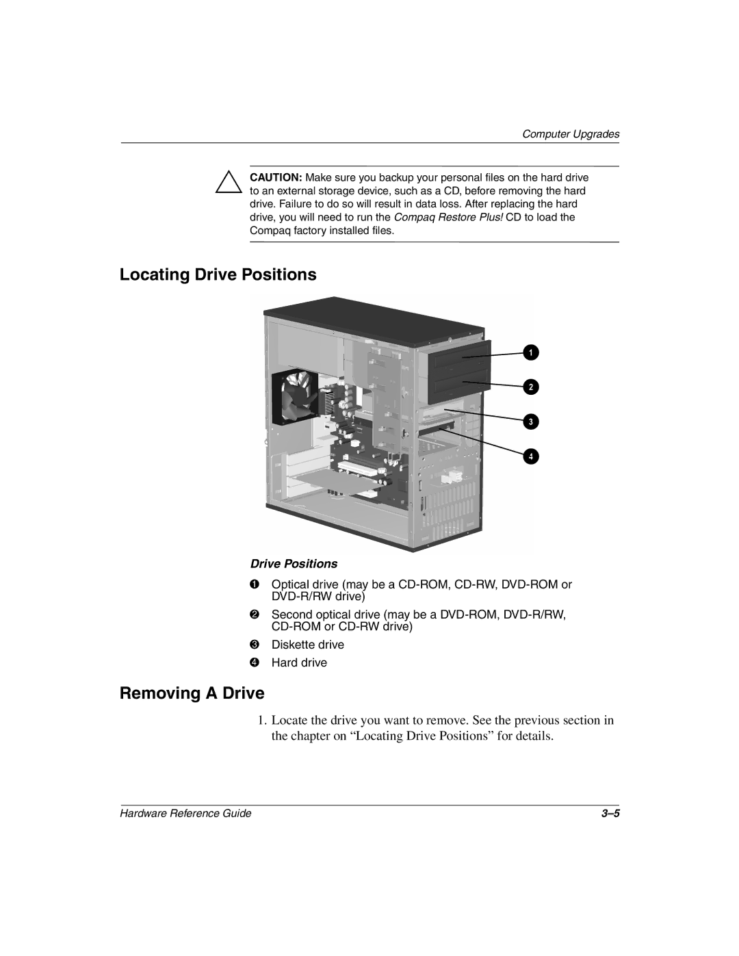 Compaq 6000 manual Locating Drive Positions, Removing a Drive 