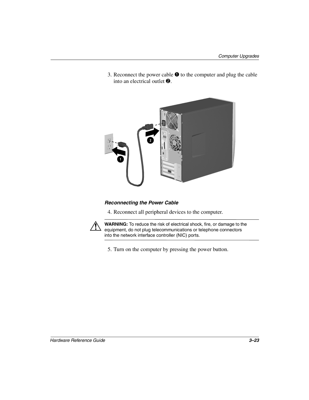 Compaq 6000 manual Reconnecting the Power Cable 