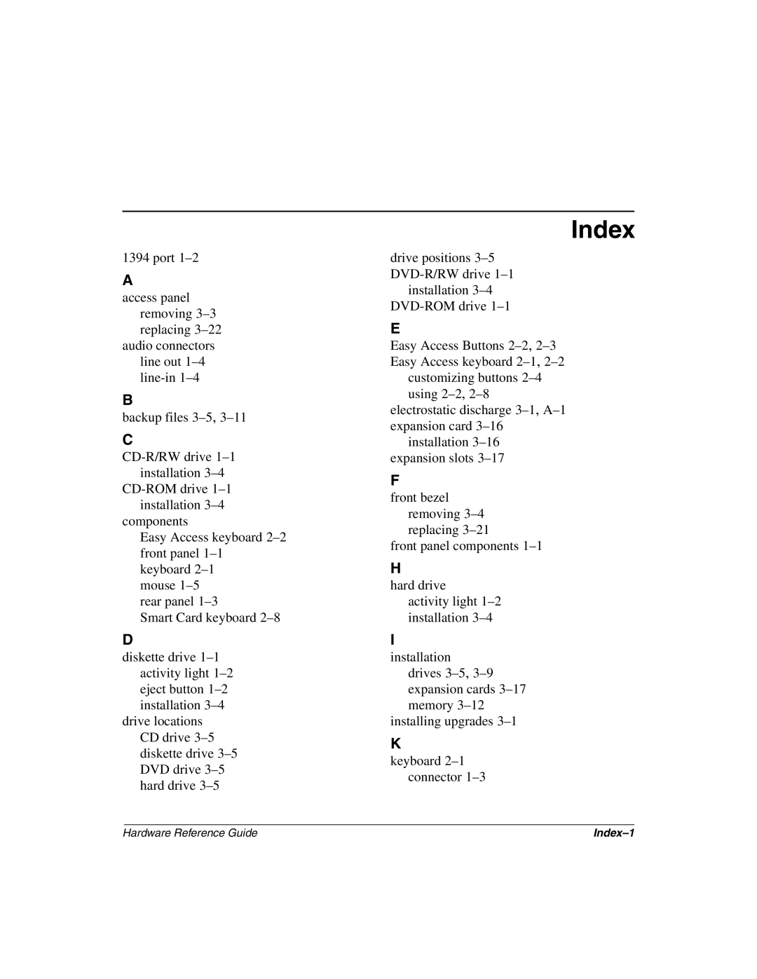 Compaq 6000 manual Index 