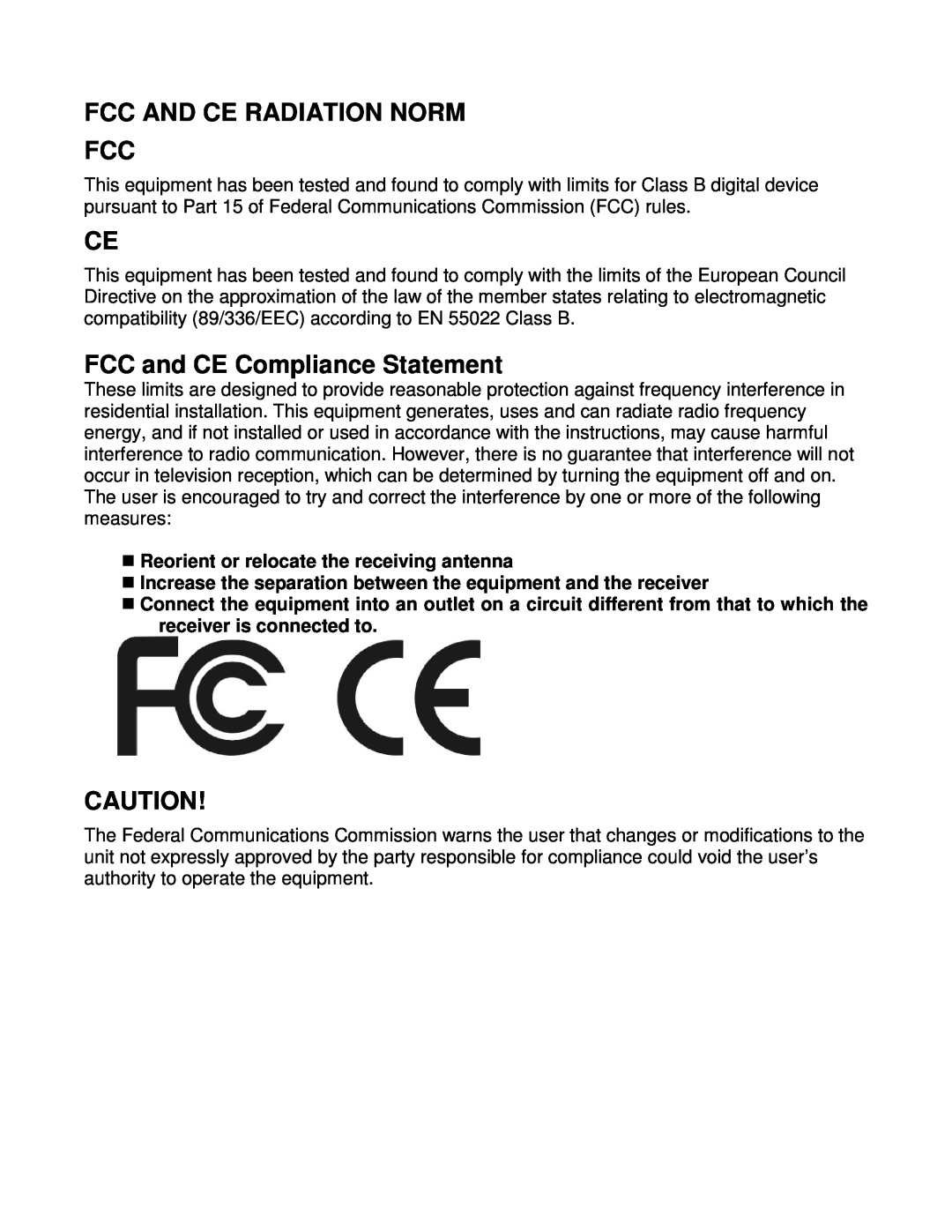 Compaq 61000101 Fcc And Ce Radiation Norm Fcc, FCC and CE Compliance Statement, Reorient or relocate the receiving antenna 