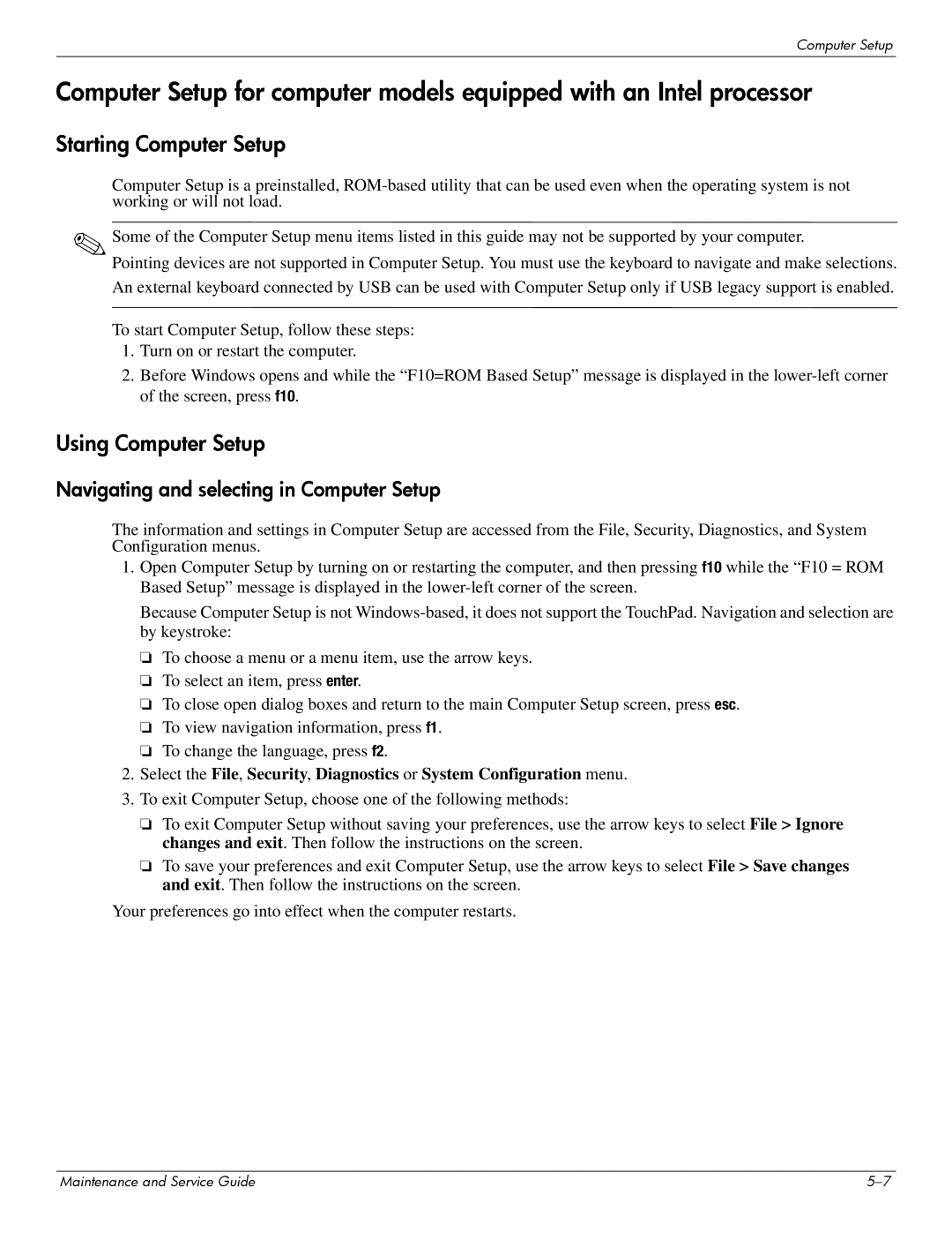 Compaq 615 manual Starting Computer Setup 