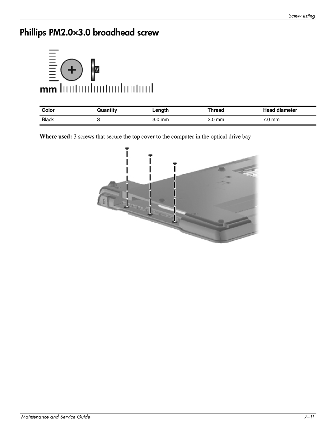 Compaq 615 manual Phillips PM2.0×3.0 broadhead screw 