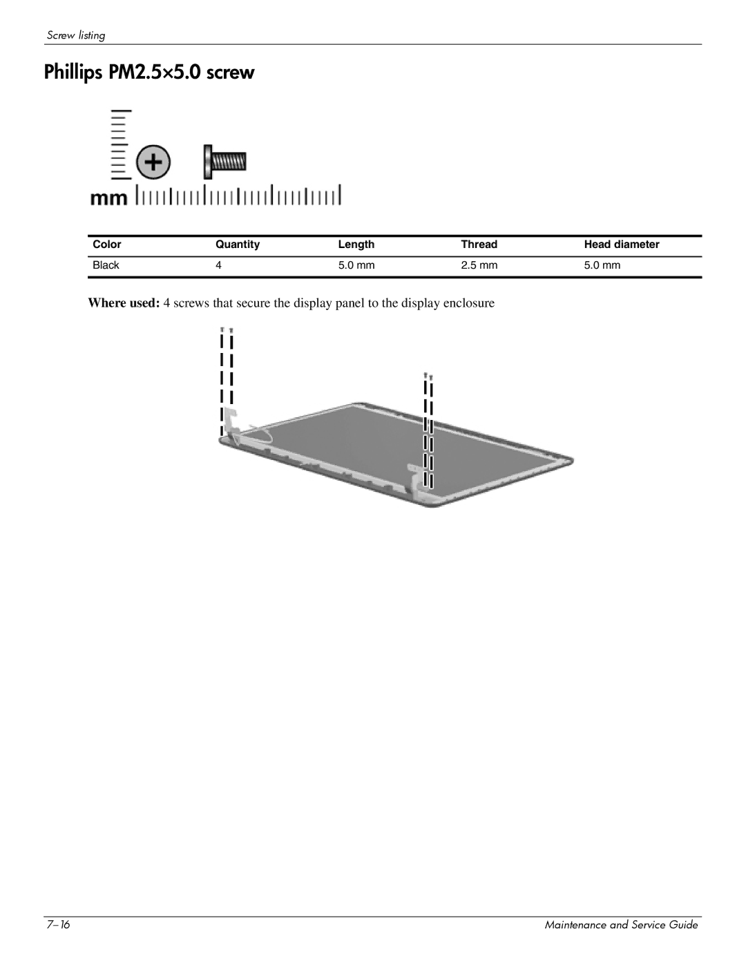 Compaq 615 manual Phillips PM2.5×5.0 screw 