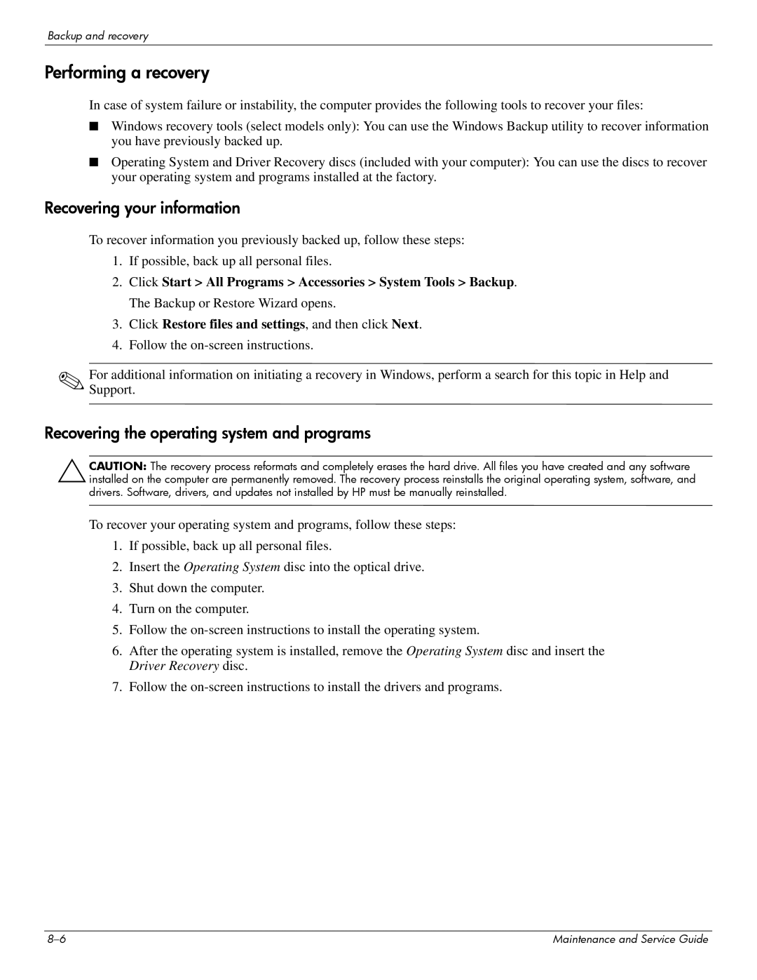 Compaq 615 manual Recovering your information 