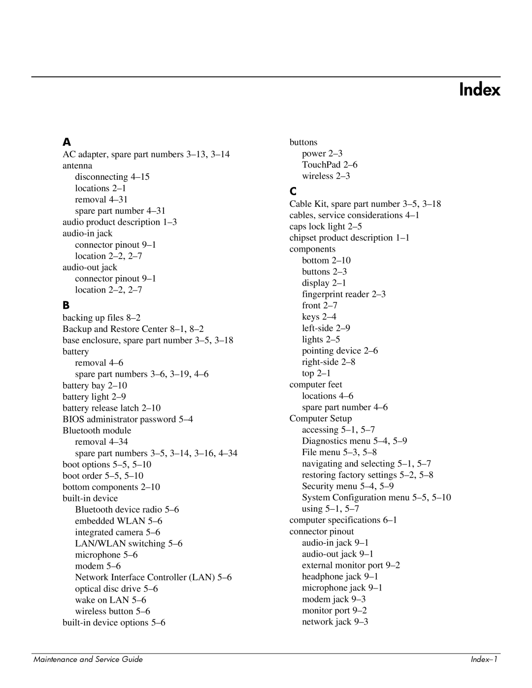 Compaq 615 manual Index 