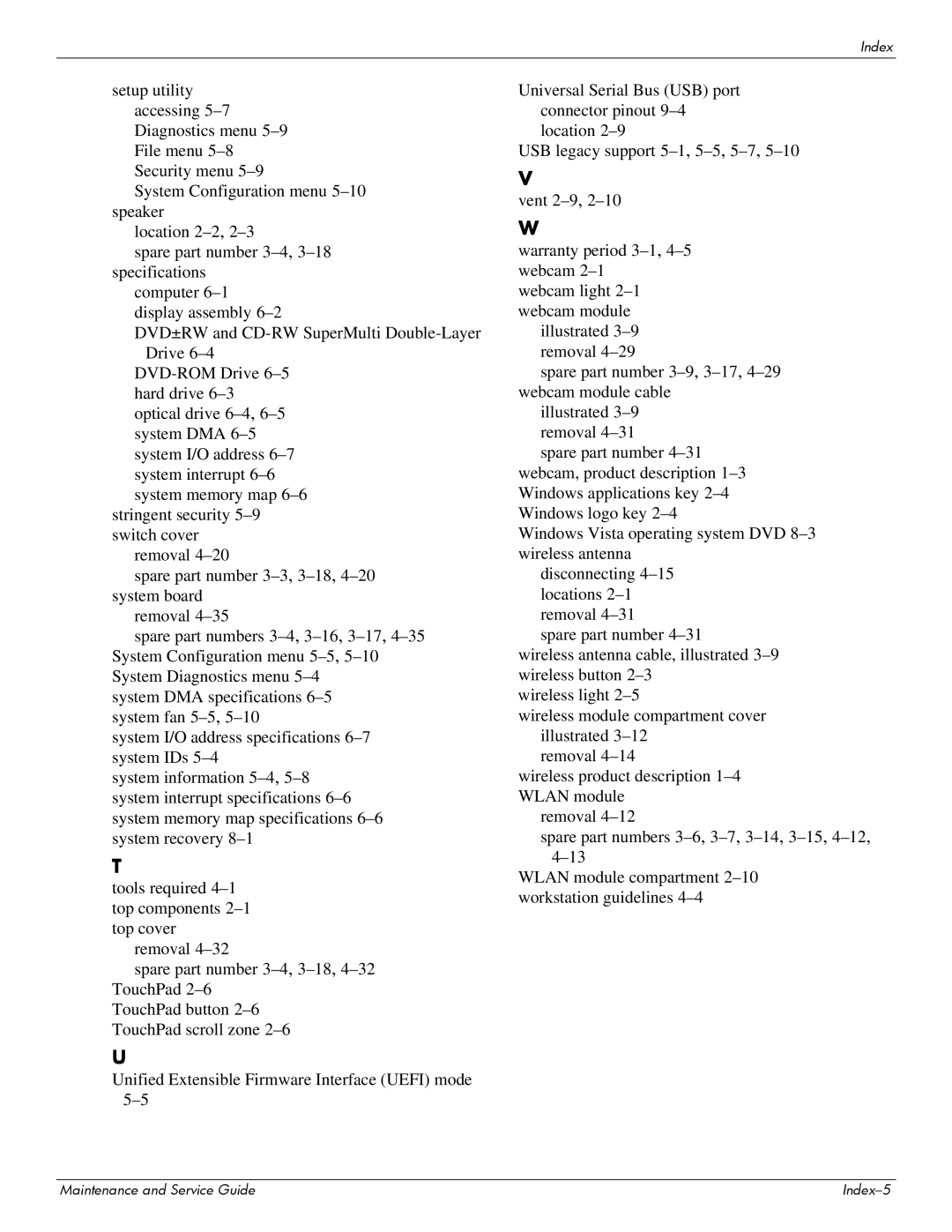 Compaq 615 manual Maintenance and Service Guide Index-5 