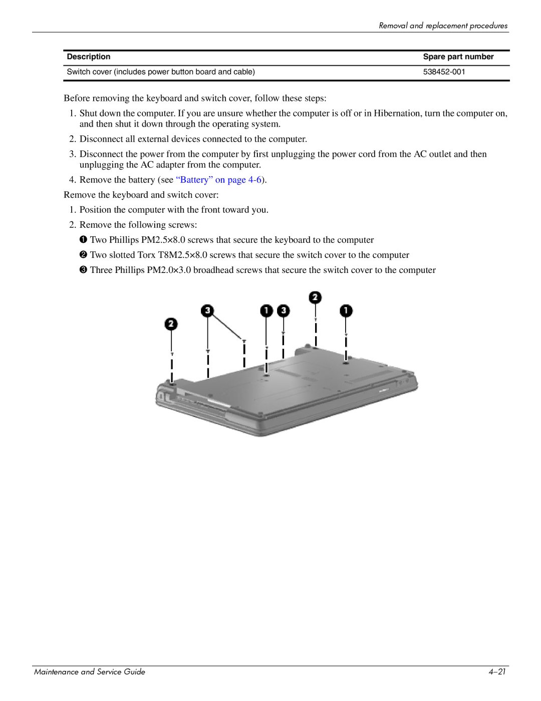 Compaq 615 manual Removal and replacement procedures 