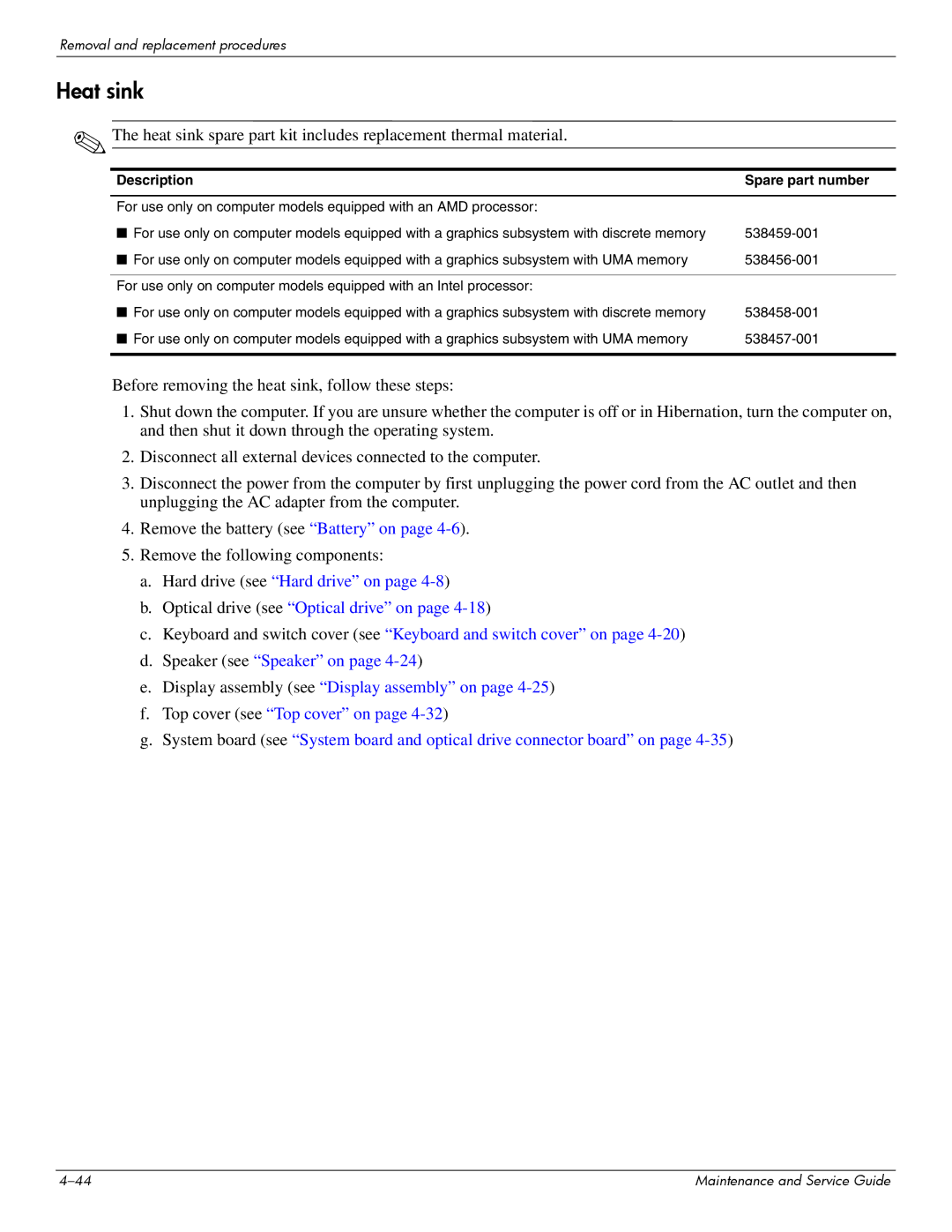 Compaq 615 manual Heat sink 